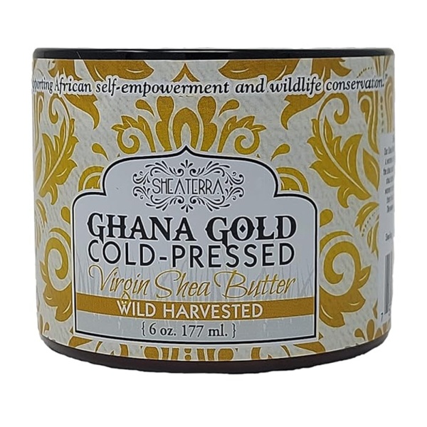 Shea Terra Ghana Gold Cold Pressed Virgin Shea Butter wild harvested. 6oz. 177ml